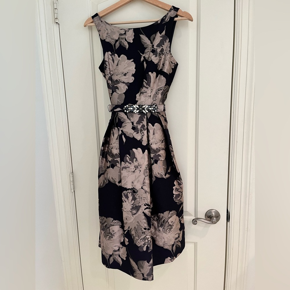 Eliza J darkest navy brocade dress 4